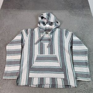 Lopez Hoodie Mens XL Gray Striped Baja Pullover Kangaroo Pocket Surf Beach